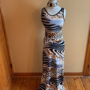 VENUS Zebra and Leopard Print Maxi Dress